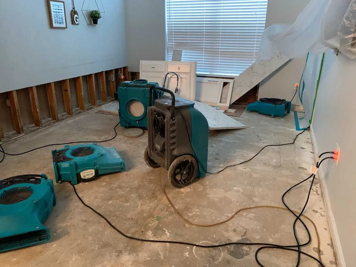 Dehumidifier in flood-cut room for Water Damage Restoration in Schiller Park